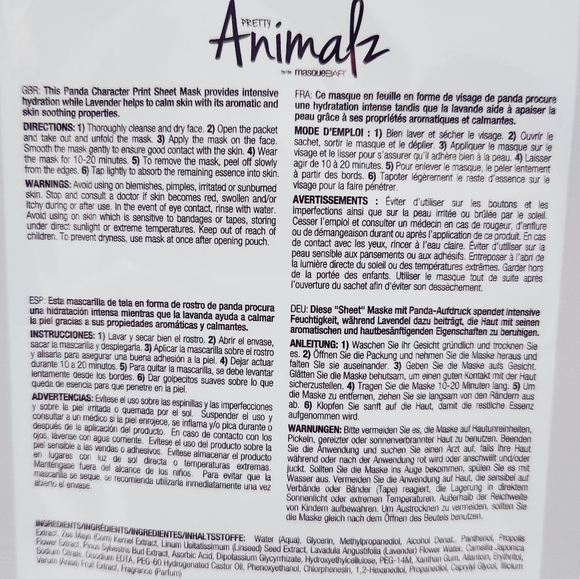 🍭7/$15 Pretty Animalz by Masque Bar Sheet Mask Calming Panda - Picture 3 of 8